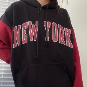 Rare Brandy Melville Red/Black ColorBlock Hoodie